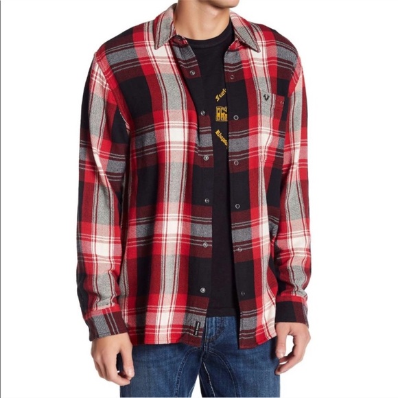 True Religion Red Plaid Flannel Shirt NWT - Picture 3 of 11